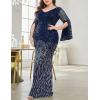 meilun Plus Size Half Sleeve Sequins Evening Gowns Formal Party Long Dress Wedding Guest Dress(Navy)