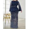 meilun Plus Size Half Sleeve Sequins Evening Gowns Formal Party Long Dress Wedding Guest Dress(Navy)