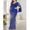 meilun Plus Size Half Sleeve Sequins Evening Gowns Formal Party Long Dress Wedding Guest Dress(Royal)