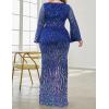 meilun Plus Size Half Sleeve Sequins Evening Gowns Formal Party Long Dress Wedding Guest Dress(Royal)