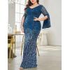 meilun Plus Size Half Sleeve Sequins Evening Gowns Formal Party Long Dress Wedding Guest Dress(Tealblue)
