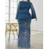 meilun Plus Size Half Sleeve Sequins Evening Gowns Formal Party Long Dress Wedding Guest Dress(Tealblue)