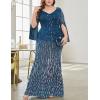 meilun Plus Size Half Sleeve Sequins Evening Gowns Formal Party Long Dress Wedding Guest Dress(Tealblue)