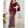 meilun Plus Size Half Sleeve Sequins Evening Gowns Formal Party Long Dress Wedding Guest Dress(Wine)