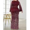 meilun Plus Size Half Sleeve Sequins Evening Gowns Formal Party Long Dress Wedding Guest Dress(Wine)