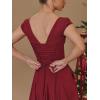 Lace Back Twill Midi Dress Elegant Classic Short-Sleeve Square Neck Evening Gown(Wine)