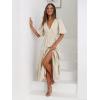 Puff Sleeve Plunge Tiered Dress Puffed Sleeve Resort-Style Midi Dress Casual Ins Style(Beige)