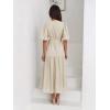 Puff Sleeve Plunge Tiered Dress Puffed Sleeve Resort-Style Midi Dress Casual Ins Style(Beige)