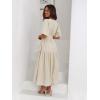 Puff Sleeve Plunge Tiered Dress Puffed Sleeve Resort-Style Midi Dress Casual Ins Style(Beige)