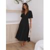 Puff Sleeve Plunge Tiered Dress Puffed Sleeve Resort-Style Midi Dress Casual Ins Style(Black)