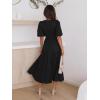 Puff Sleeve Plunge Tiered Dress Puffed Sleeve Resort-Style Midi Dress Casual Ins Style(Black)