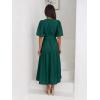 Puff Sleeve Plunge Tiered Dress Puffed Sleeve Resort-Style Midi Dress Casual Ins Style(Darkgreen)