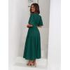 Puff Sleeve Plunge Tiered Dress Puffed Sleeve Resort-Style Midi Dress Casual Ins Style(Darkgreen)