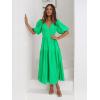 Puff Sleeve Plunge Tiered Dress Puffed Sleeve Resort-Style Midi Dress Casual Ins Style(Green)