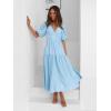 Puff Sleeve Plunge Tiered Dress Puffed Sleeve Resort-Style Midi Dress Casual Ins Style(Iceblue)