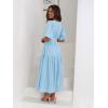 Puff Sleeve Plunge Tiered Dress Puffed Sleeve Resort-Style Midi Dress Casual Ins Style(Iceblue)