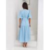 Puff Sleeve Plunge Tiered Dress Puffed Sleeve Resort-Style Midi Dress Casual Ins Style(Iceblue)