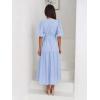 Puff Sleeve Plunge Tiered Dress Puffed Sleeve Resort-Style Midi Dress Casual Ins Style(Lightblue)