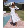 Puff Sleeve Plunge Tiered Dress Puffed Sleeve Resort-Style Midi Dress Casual Ins Style(White)