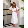 Puff Sleeve Plunge Tiered Dress Puffed Sleeve Resort-Style Midi Dress Casual Ins Style(White)