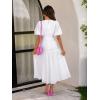 Puff Sleeve Plunge Tiered Dress Puffed Sleeve Resort-Style Midi Dress Casual Ins Style(White)