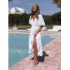 Puff Sleeve Plunge Tiered Dress Puffed Sleeve Resort-Style Midi Dress Casual Ins Style(White)