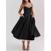 Tulle Midi Dress Strapless A-line Puffy Skirt Christmas New Year Banquet Dress(Black)