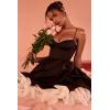 Tulle Midi Dress Strapless A-line Puffy Skirt Christmas New Year Banquet Dress(Black)