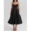 Tulle Midi Dress Strapless A-line Puffy Skirt Christmas New Year Banquet Dress(Black)