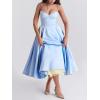 Tulle Midi Dress Strapless A-line Puffy Skirt Christmas New Year Banquet Dress(Blue)