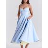 Tulle Midi Dress Strapless A-line Puffy Skirt Christmas New Year Banquet Dress(Blue)