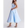 Tulle Midi Dress Strapless A-line Puffy Skirt Christmas New Year Banquet Dress(Blue)
