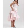 Tulle Midi Dress Strapless A-line Puffy Skirt Christmas New Year Banquet Dress(Pink)
