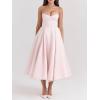 Tulle Midi Dress Strapless A-line Puffy Skirt Christmas New Year Banquet Dress(Pink)