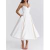 Tulle Midi Dress Strapless A-line Puffy Skirt Christmas New Year Banquet Dress(White)
