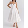 Tulle Midi Dress Strapless A-line Puffy Skirt Christmas New Year Banquet Dress(White)