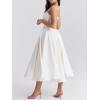 Tulle Midi Dress Strapless A-line Puffy Skirt Christmas New Year Banquet Dress(White)