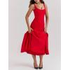 Vintage Dropped Waist Midi Dress Wedding Bridesmaid Dress Vacation Banquet Party Dress(Red)