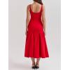 Vintage Dropped Waist Midi Dress Wedding Bridesmaid Dress Vacation Banquet Party Dress(Red)