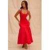 Vintage Dropped Waist Midi Dress Wedding Bridesmaid Dress Vacation Banquet Party Dress(Red)