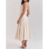 Vintage Dropped Waist Midi Dress Wedding Bridesmaid Dress Vacation Banquet Party Dress(White)