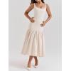 Vintage Dropped Waist Midi Dress Wedding Bridesmaid Dress Vacation Banquet Party Dress(White)