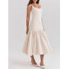 Vintage Dropped Waist Midi Dress Wedding Bridesmaid Dress Vacation Banquet Party Dress(White)