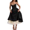 Tulle Midi Dress Strapless A-line Puffy Skirt Christmas New Year Banquet Dress(Black)