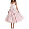 Tulle Midi Dress Strapless A-line Puffy Skirt Christmas New Year Banquet Dress(Pink)
