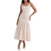 Vintage Dropped Waist Midi Dress Wedding Bridesmaid Dress Vacation Banquet Party Dress(White)
