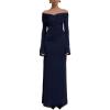 meilun V-Neck Long-Sleeved Mesh Skirt Strapless Maxi Dress for Autumn/Winter(Navy)