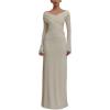 meilun V-Neck Long-Sleeved Mesh Skirt Strapless Maxi Dress for Autumn/Winter(White)