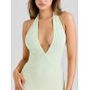 meilun Pistachio Georgette Draped Midi Dress Deep V Hanging Neck Large Backless Irregular Fishtail(Light Green)
