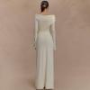 meilun V-Neck Long-Sleeved Mesh Skirt Strapless Maxi Dress for Autumn/Winter(White)